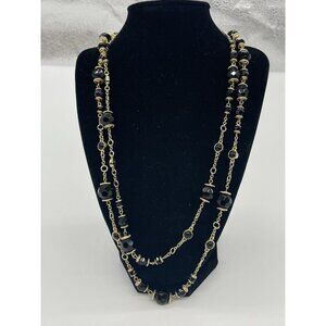 Banana Republic Black Beaded Double/single Strand Necklace Gold Party Jewelry